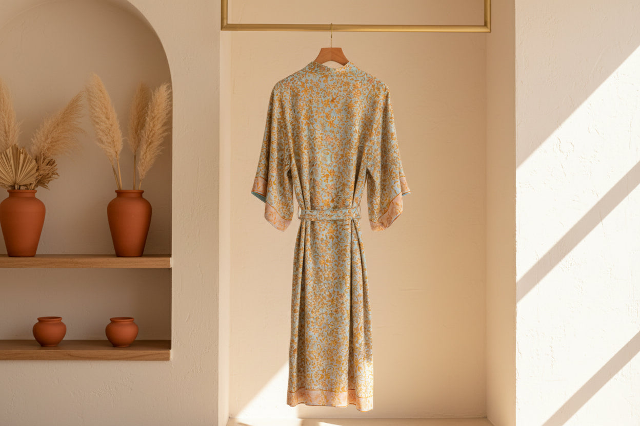 Summer Breeze: Leichte Baumwoll-Robe mit Floral-Print & fließender Silhouette