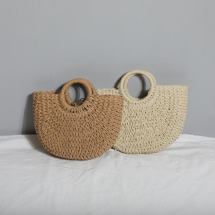 Soleil Round: Handgefertigte Boho-Strandtasche aus natürlichem Strohgeflecht