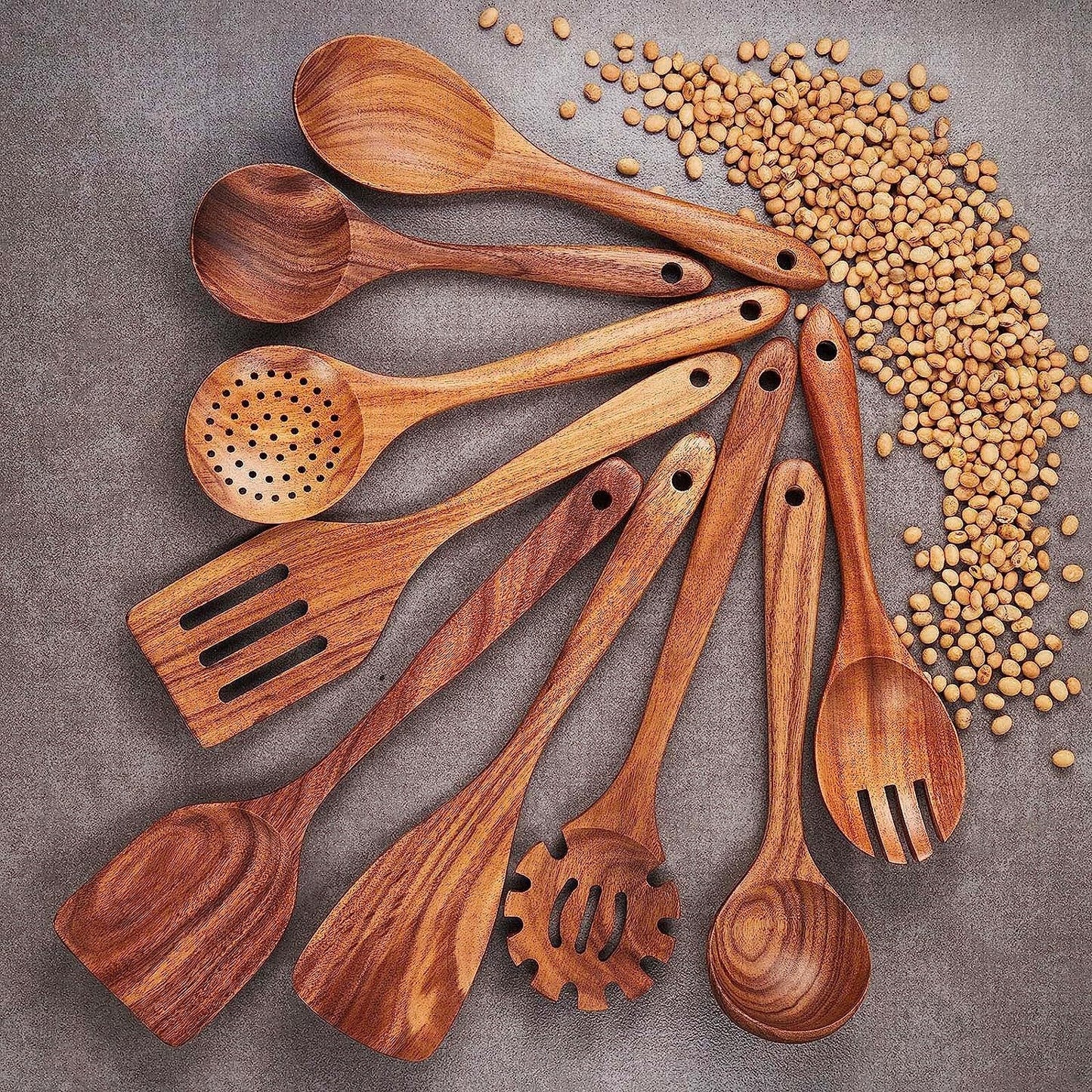 Teakholz Küchenhelfer-Set „Grand Gourmet“ – 9-teiliges Unikat aus Massivholz