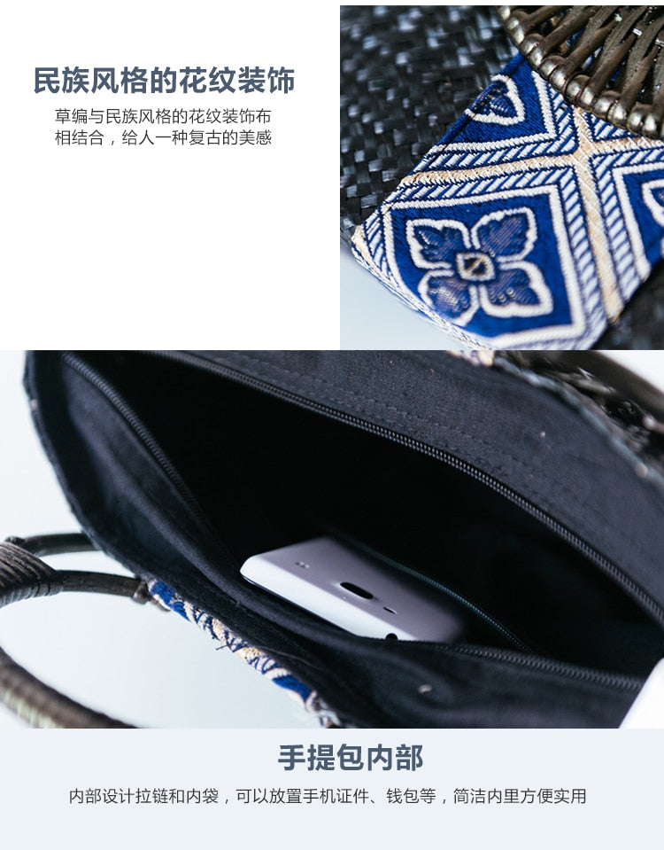 Thai Heritage: Handgeflochtene Boho-Tasche aus Naturfasern mit Ethno-Details