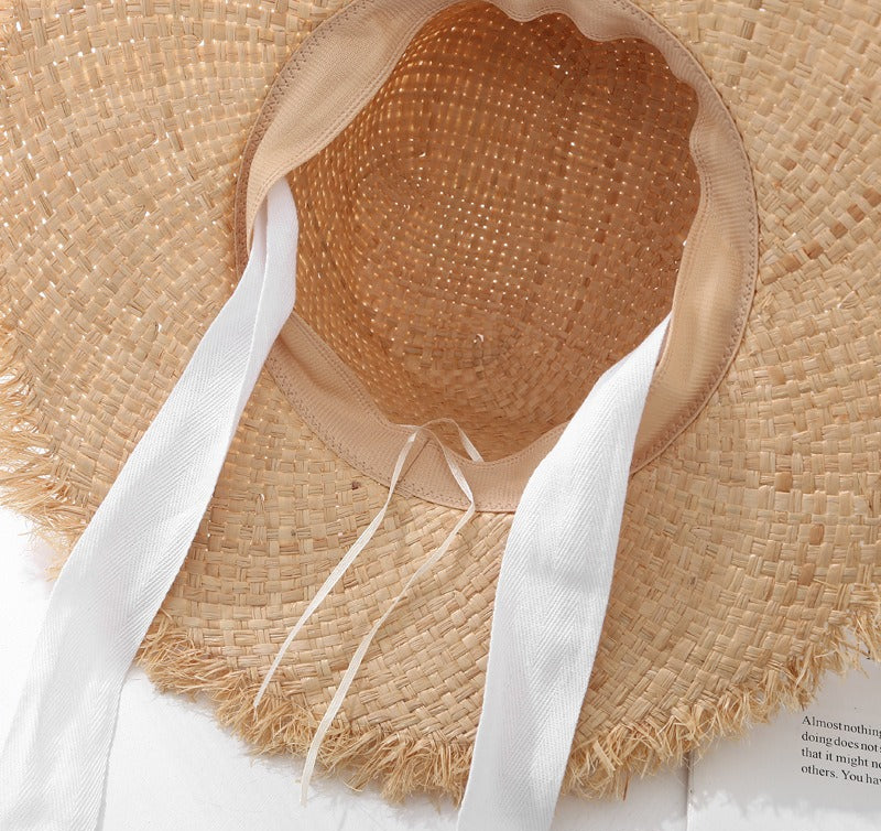 Lafite Strohhut mit breiter Krempe – Eleganter XL-Sonnenhut aus Naturgras mit Kontrastband für Strand & Urlaub