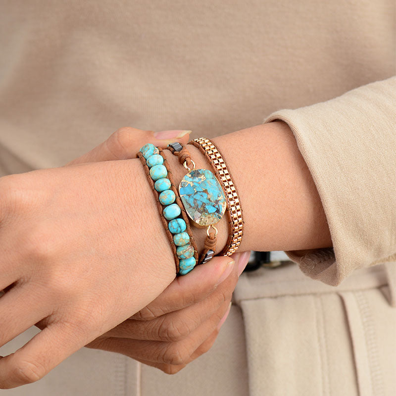 Rainbow Soul – Handgefertigtes Wickelarmband aus Kaiserstein & Leder