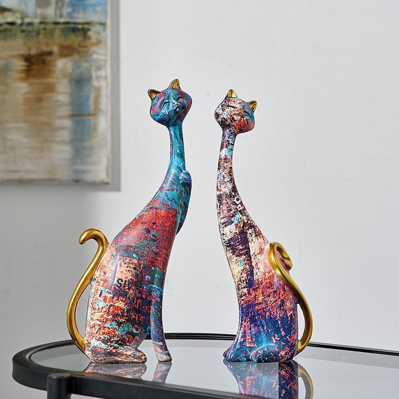 Elegantes Katzen-Paar "Oil Painting" – Moderne Kunst-Figuren aus Resin für dein Boho-Wohnzimmer
