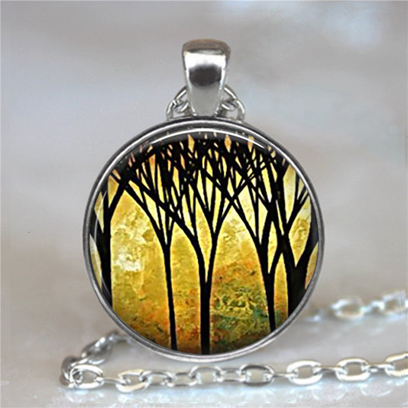 Tree Of Life Glass Cabochon Statement Necklace