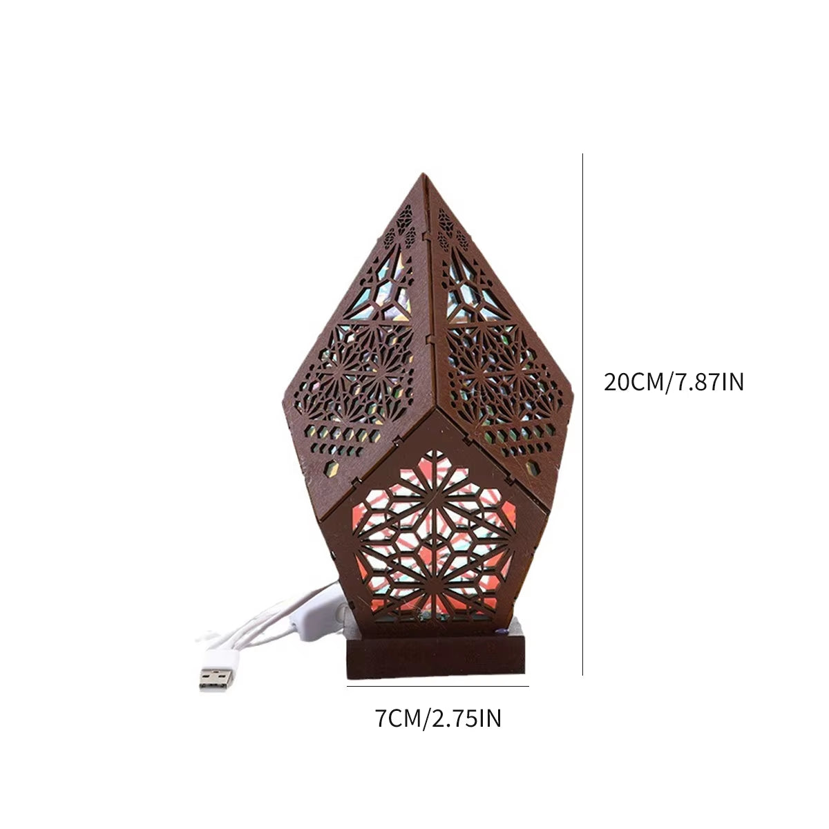 Holz Boho Stehlampe mit USB und Geometrischen Bunten Lichtern – Vintage LED Diamant 3D Projektion