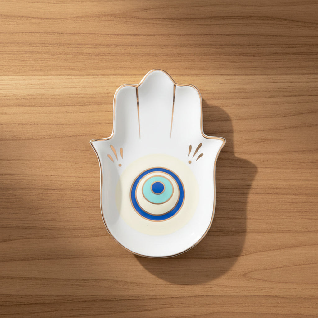 Hamsa Hand Dekoschale Schwarz & Gold – Schutzsymbol "Auge" als Schmuckablage für dein Boho-Home
