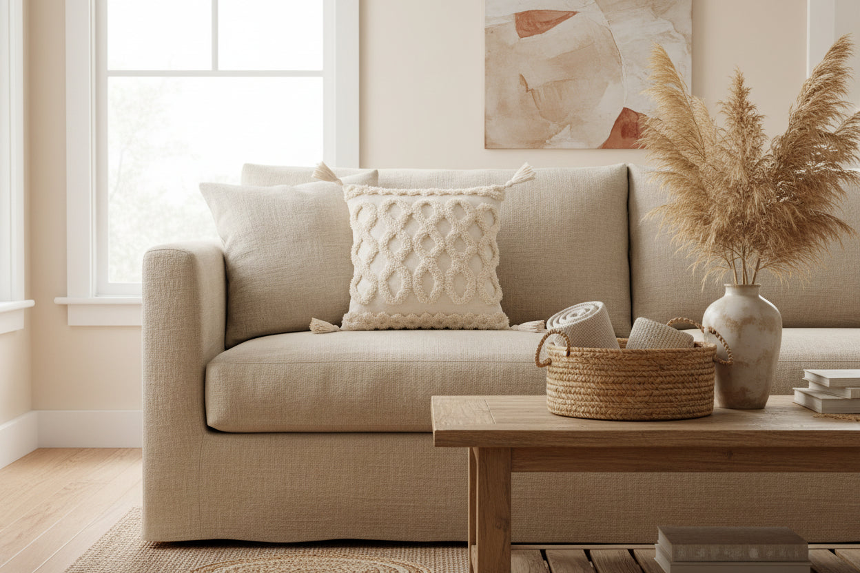 Creamy Texture – Boho-Kissenbezug mit Quasten-Details