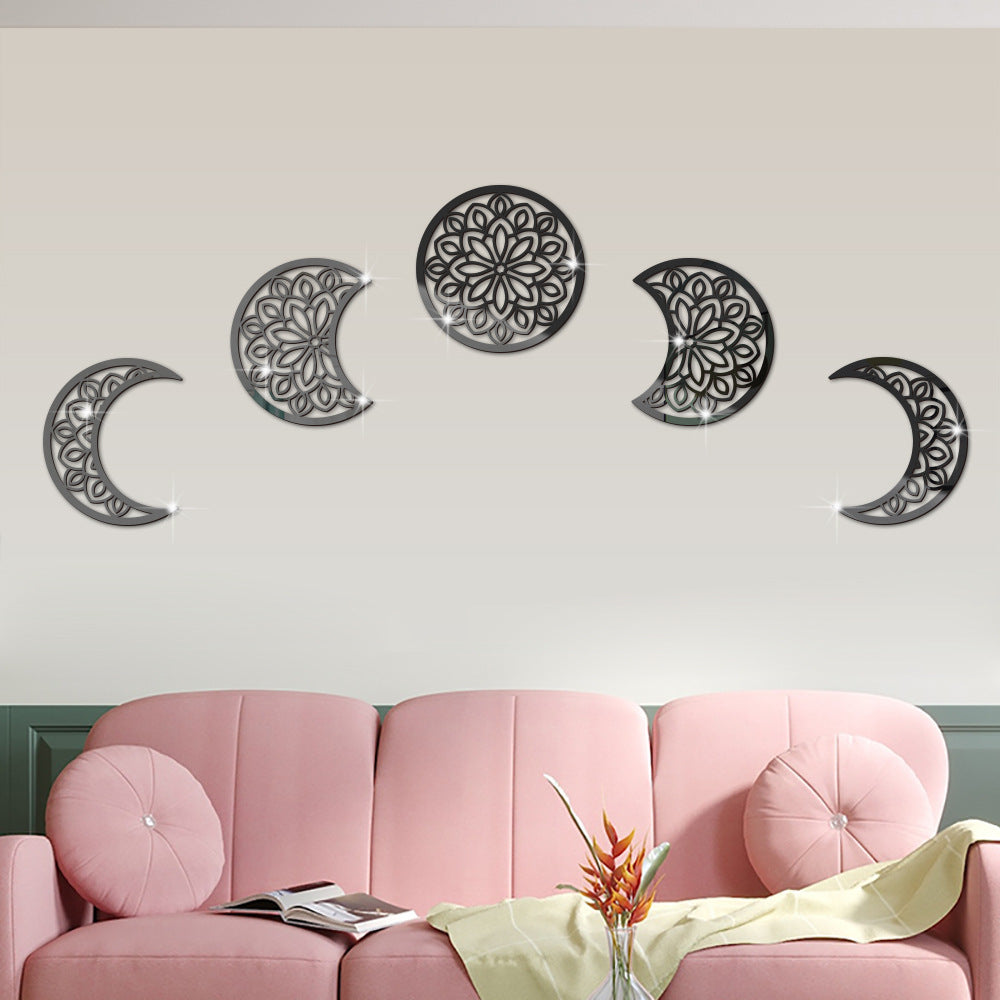 3D Mondphasen Spiegel-Wandsticker Set – Boho Wanddeko aus Acryl für Schlafzimmer & Wohnbereich