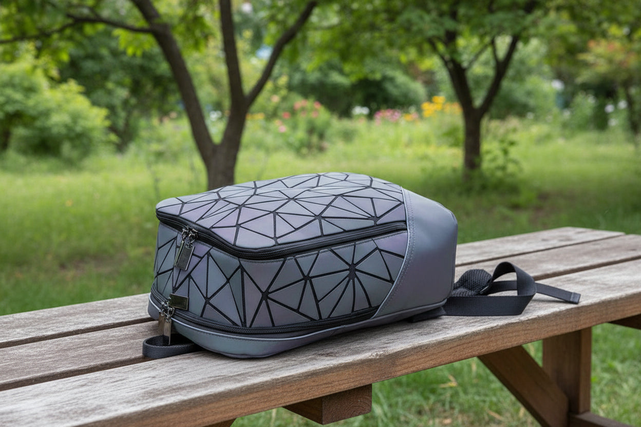 Prism Glow – Geometrischer Rucksack mit Lumineszenz-Effekt
