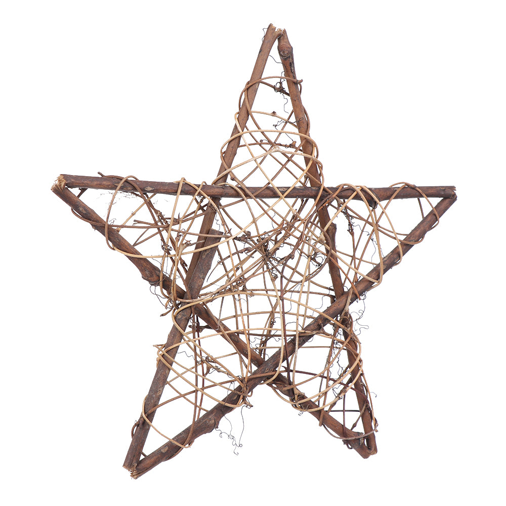 1PC Heart & Star Pattern Christmas Rattan Ring Natural Rattan Festive Shop Window Door Hanging Wreaths Home Party Decor