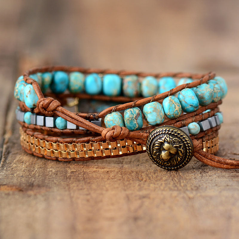 Rainbow Soul – Handgefertigtes Wickelarmband aus Kaiserstein & Leder