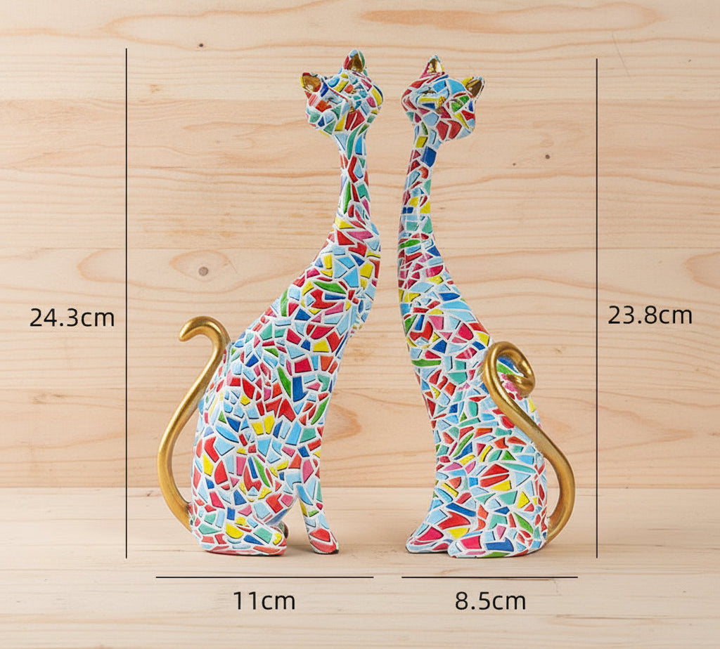 Elegantes Katzen-Paar "Oil Painting" – Moderne Kunst-Figuren aus Resin für dein Boho-Wohnzimmer