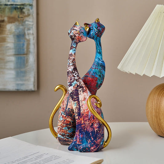 Elegantes Katzen-Paar "Oil Painting" – Moderne Kunst-Figuren aus Resin für dein Boho-Wohnzimmer