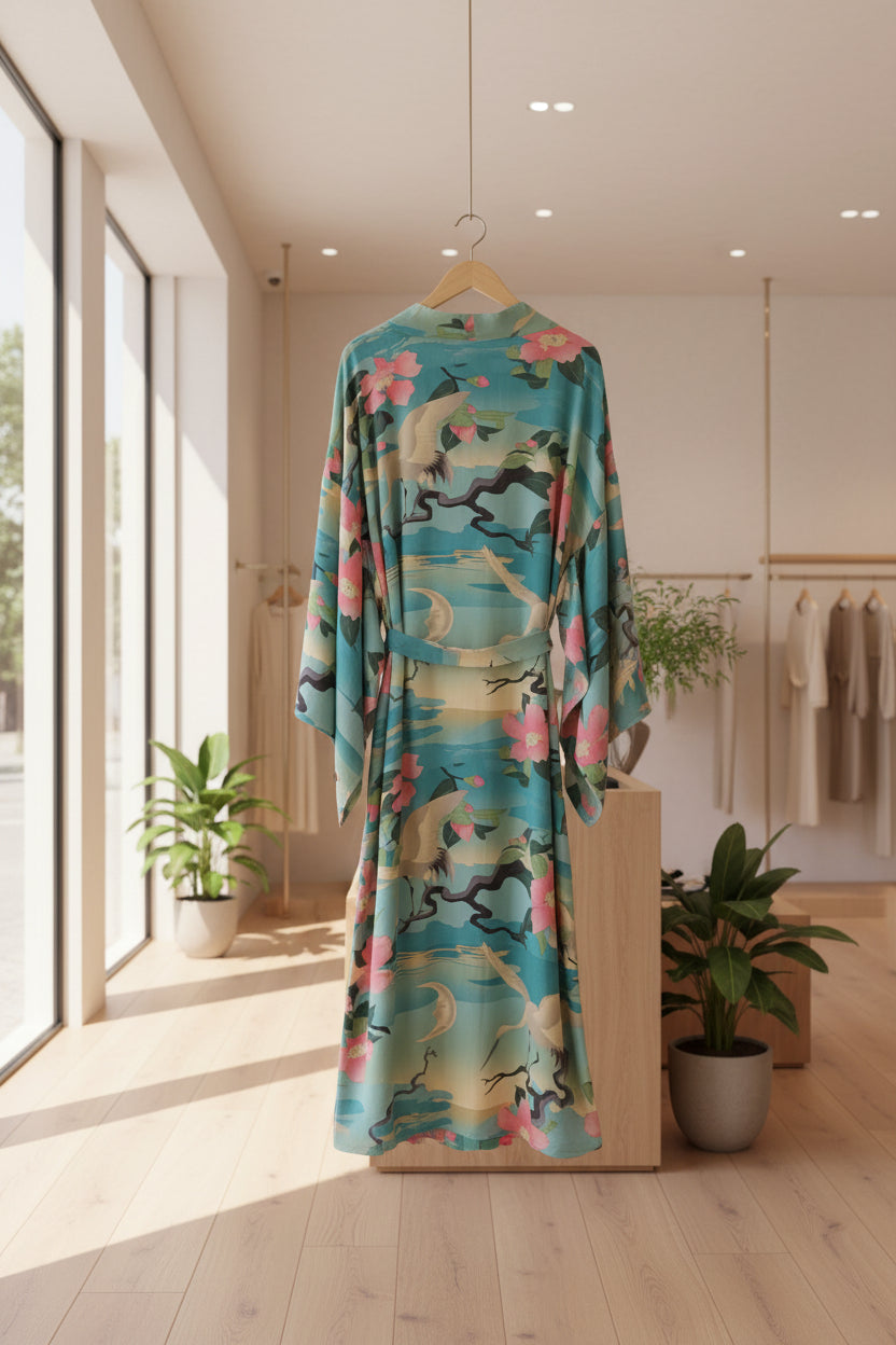 Ocean Breeze – Vintage Maxi-Kimono mit Fledermausärmeln