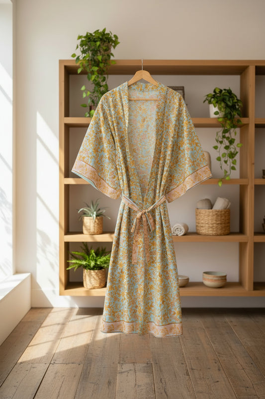 Summer Breeze: Leichte Baumwoll-Robe mit Floral-Print & fließender Silhouette