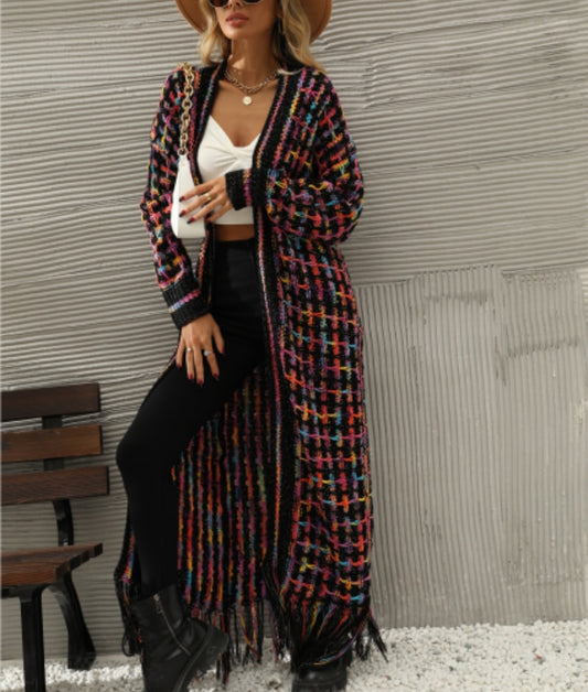 Mosaic Dreams – Boho-Strickcardigan mit Fransen