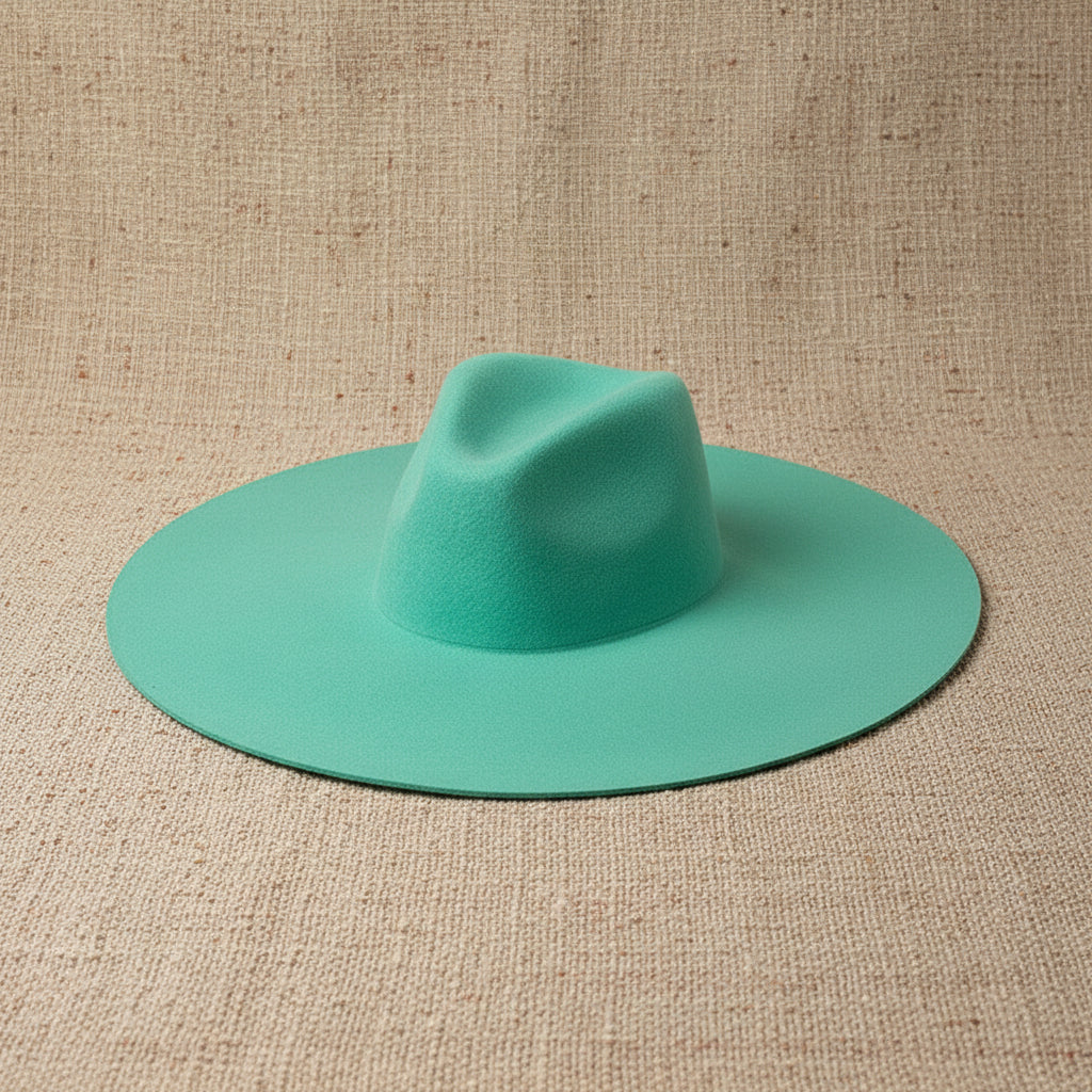 Oversized Wollfilz-Hut in Fruit Green – Eleganter Jazz Hat mit breiter Krempe & weißem Kontrastband