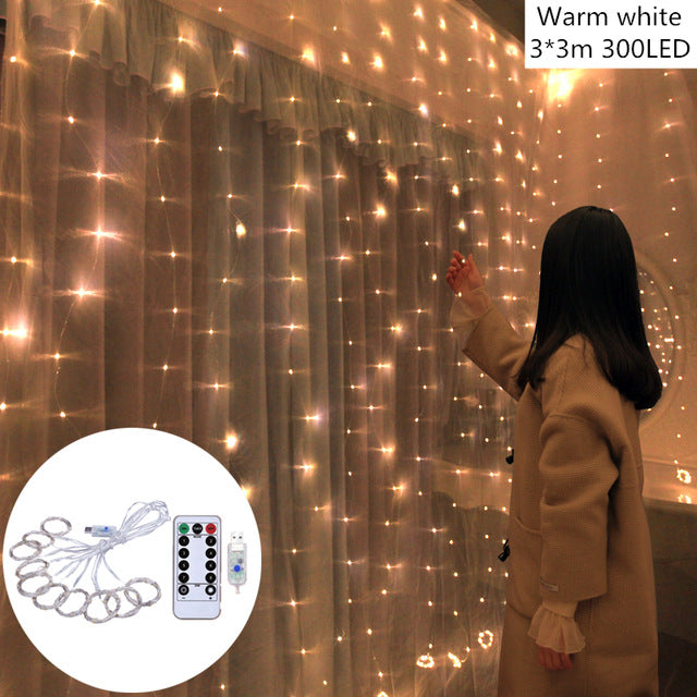 Golden Cascade – 3x3m LED-Vorhang mit Fernbedienung