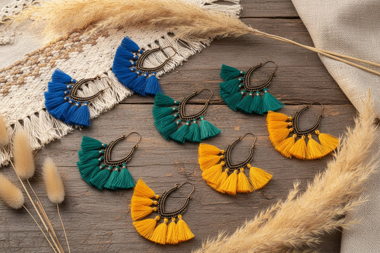 Fringe Fiesta: Vintage Boho-Ohrringe mit Fächer-Tassels