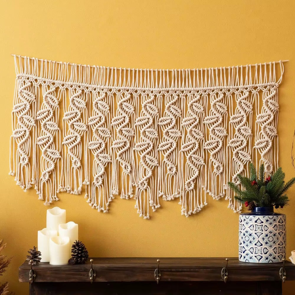 Handwoven Macrame Tapestry Curtain Windown Haing Curtain Tapestry Boho Style Room Decoration Home Background