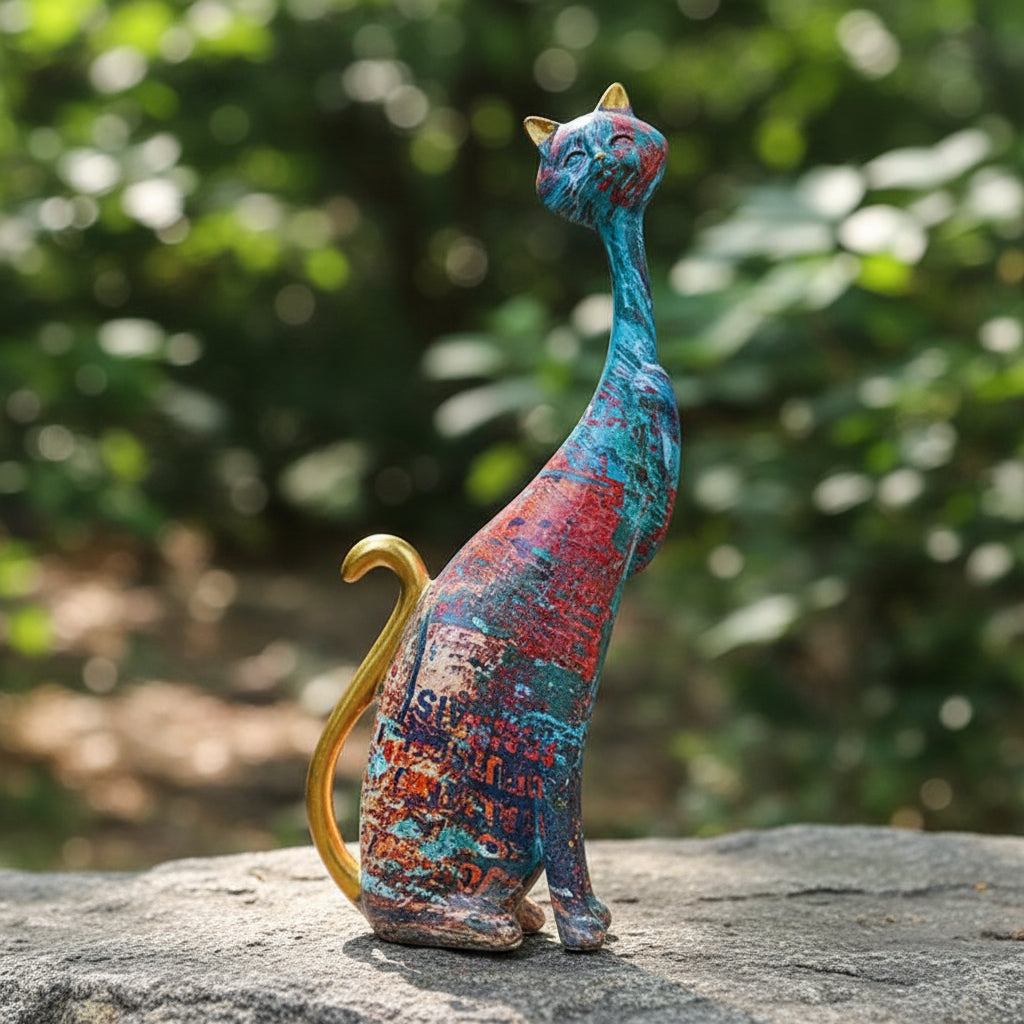 Elegantes Katzen-Paar "Oil Painting" – Moderne Kunst-Figuren aus Resin für dein Boho-Wohnzimmer