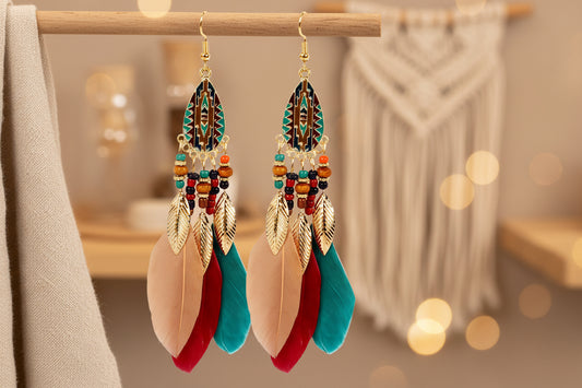 Spirit Wings: Markante Boho-Federohrringe im Retro-Stil