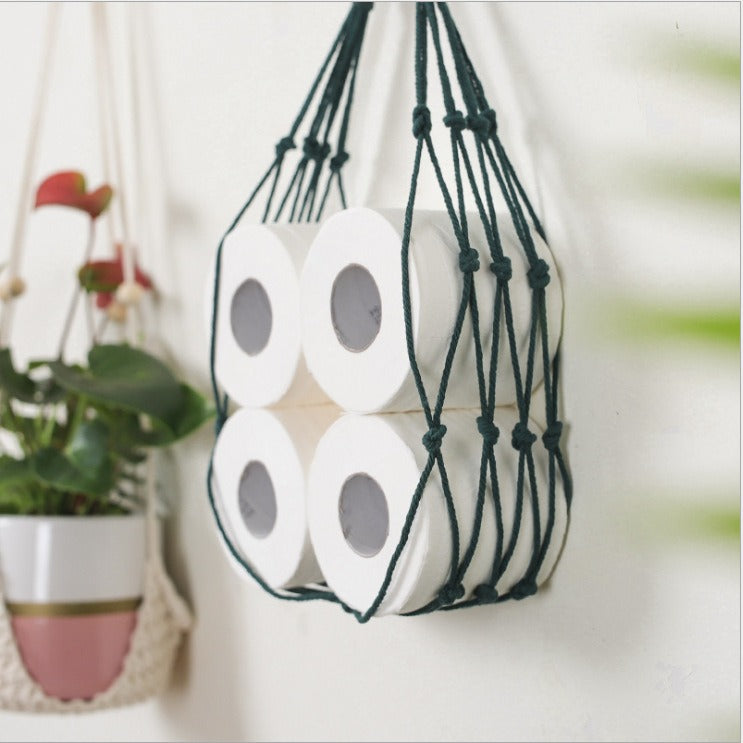 Boho Wand-Organizer aus Baumwolle (107 cm) – Hängende Aufbewahrung für Zeitschriften, Bücher & Badrollen im Natur-Look