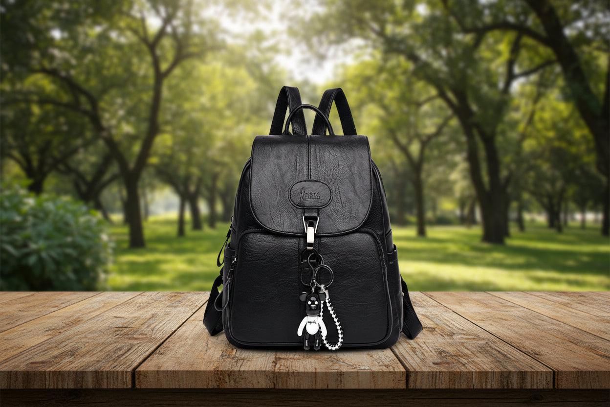 Urban Forest – Eleganter City-Rucksack mit Bären-Anhänger