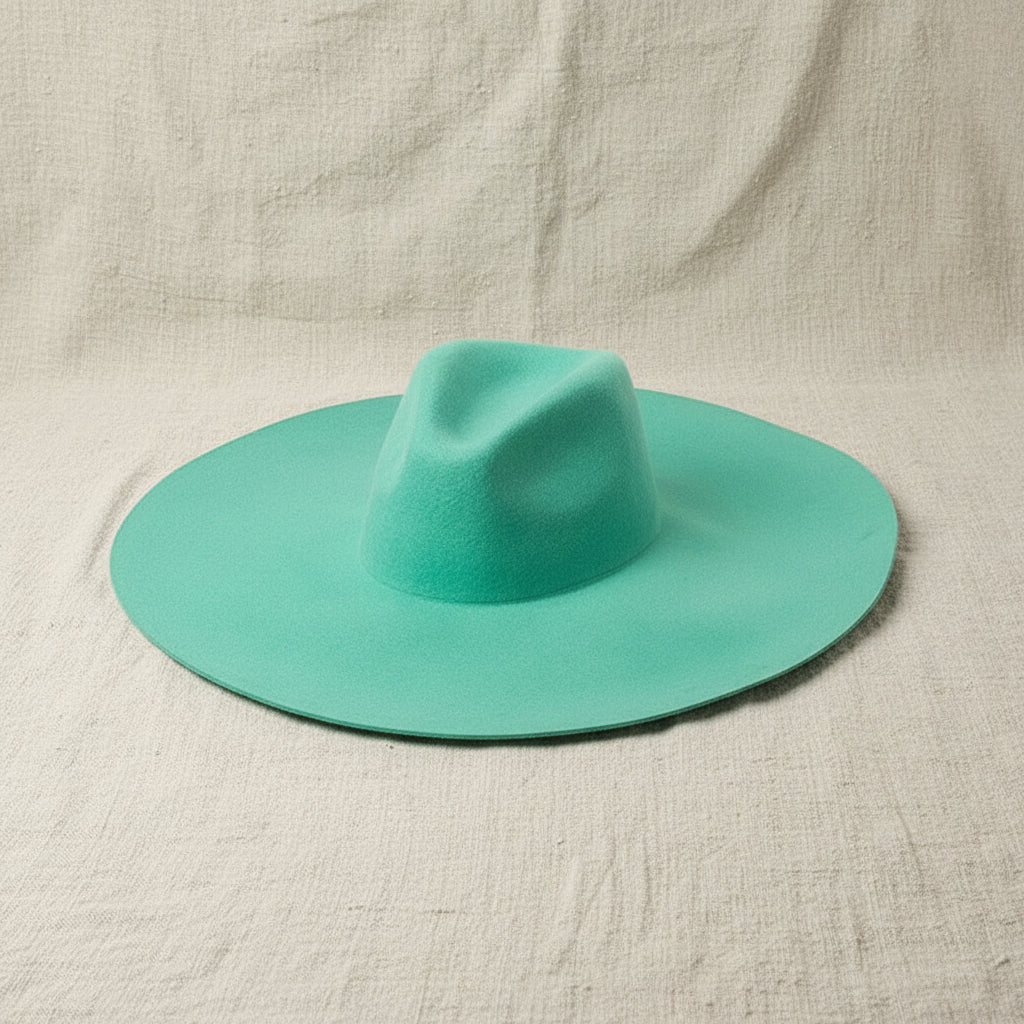 Oversized Wollfilz-Hut in Fruit Green – Eleganter Jazz Hat mit breiter Krempe & weißem Kontrastband