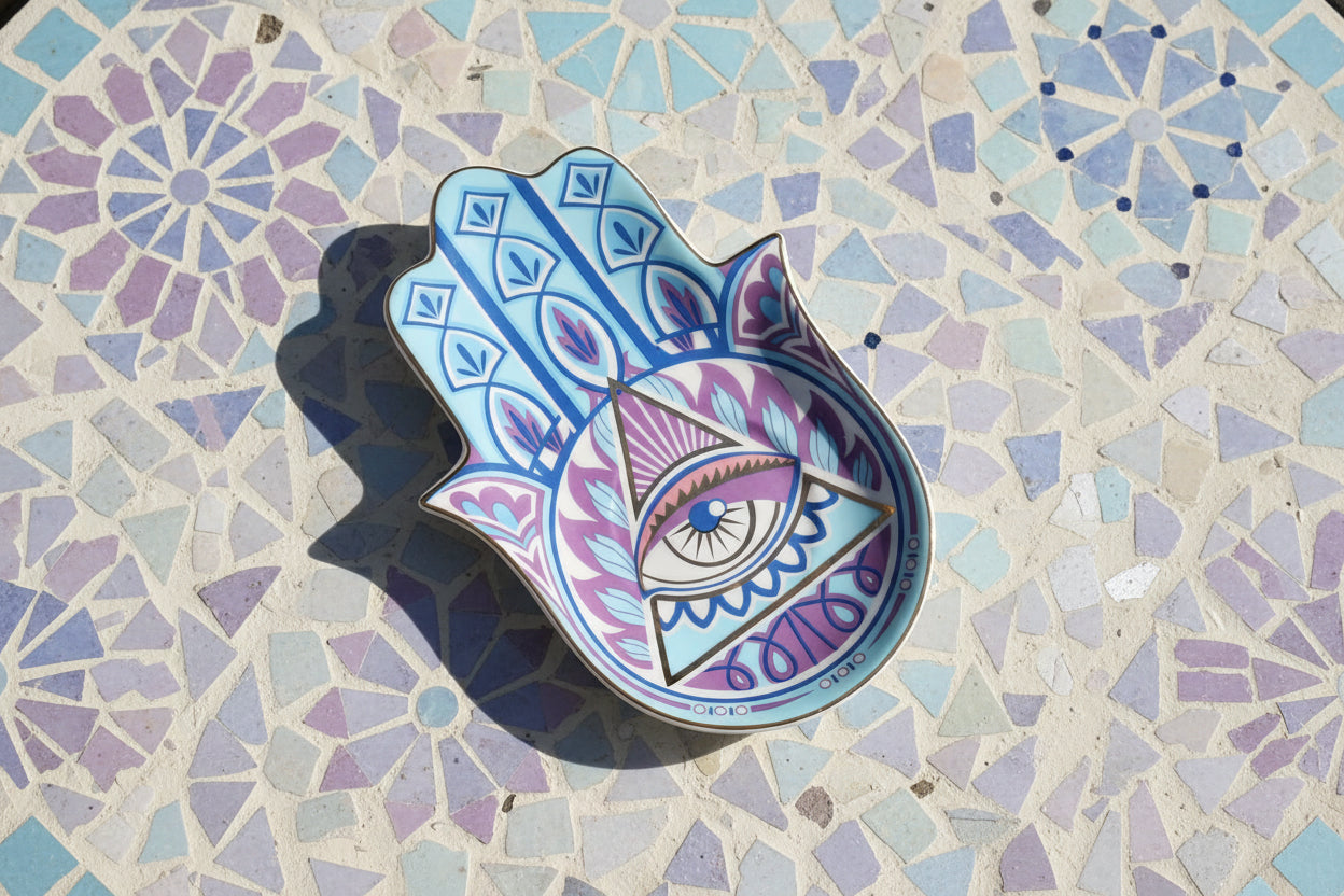 Hamsa Hand Dekoschale Schwarz & Gold – Schutzsymbol "Auge" als Schmuckablage für dein Boho-Home