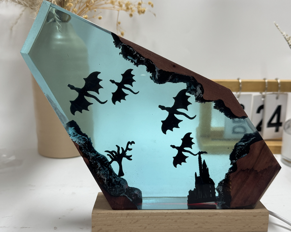 3D Drachen-Lampe aus Resin – Epische Feuer- & Eisdrachen Tischleuchte als Fantasy-Deko & Nachtlicht