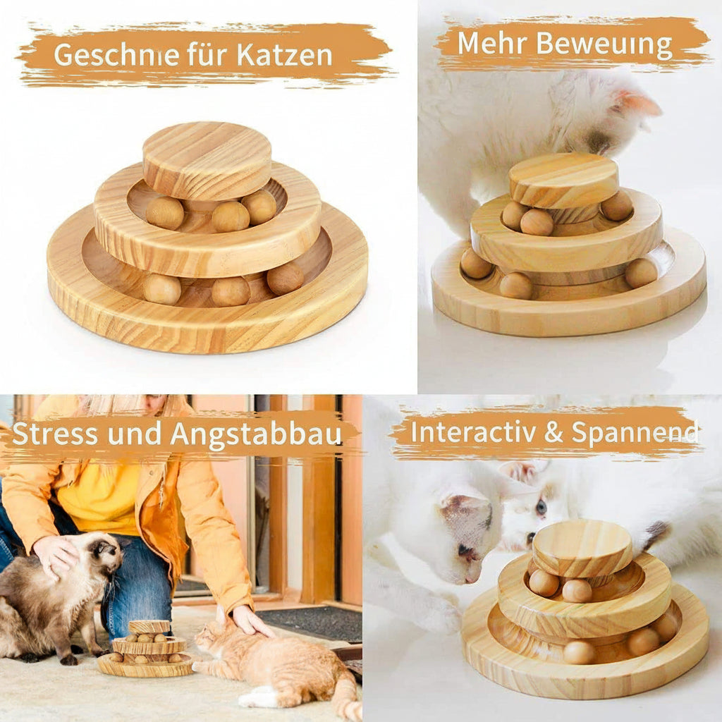 Harmony Tower – Interaktives Katzen-Karussell aus Massivholz