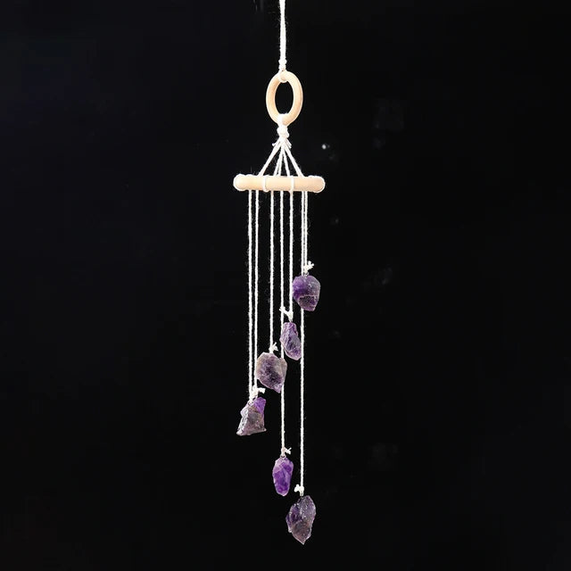 Naturstein-Windspiel "Boho Spirit" – Handgefertigter Chakra-Anhänger mit Rohsteinen für Fenster & Auto