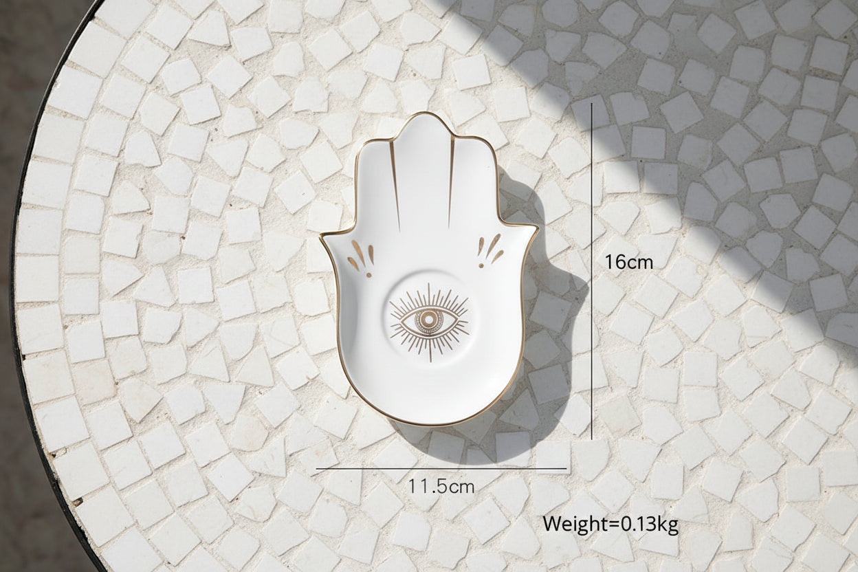 Hamsa Hand Dekoschale Schwarz & Gold – Schutzsymbol "Auge" als Schmuckablage für dein Boho-Home