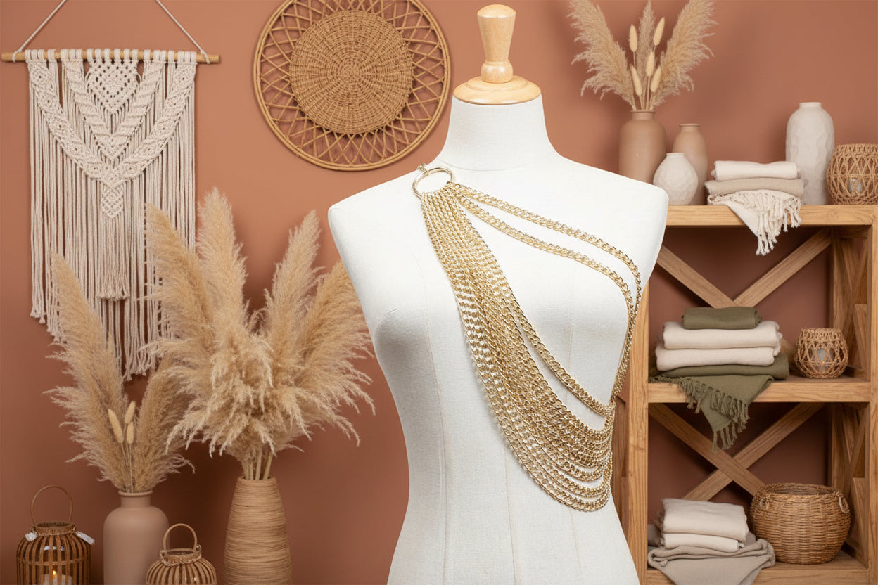Mehrlagiger Metall-Kettengürtel in Gold – Luxus Statement Taillengürtel & Body-Chain für Kleider & Blazer