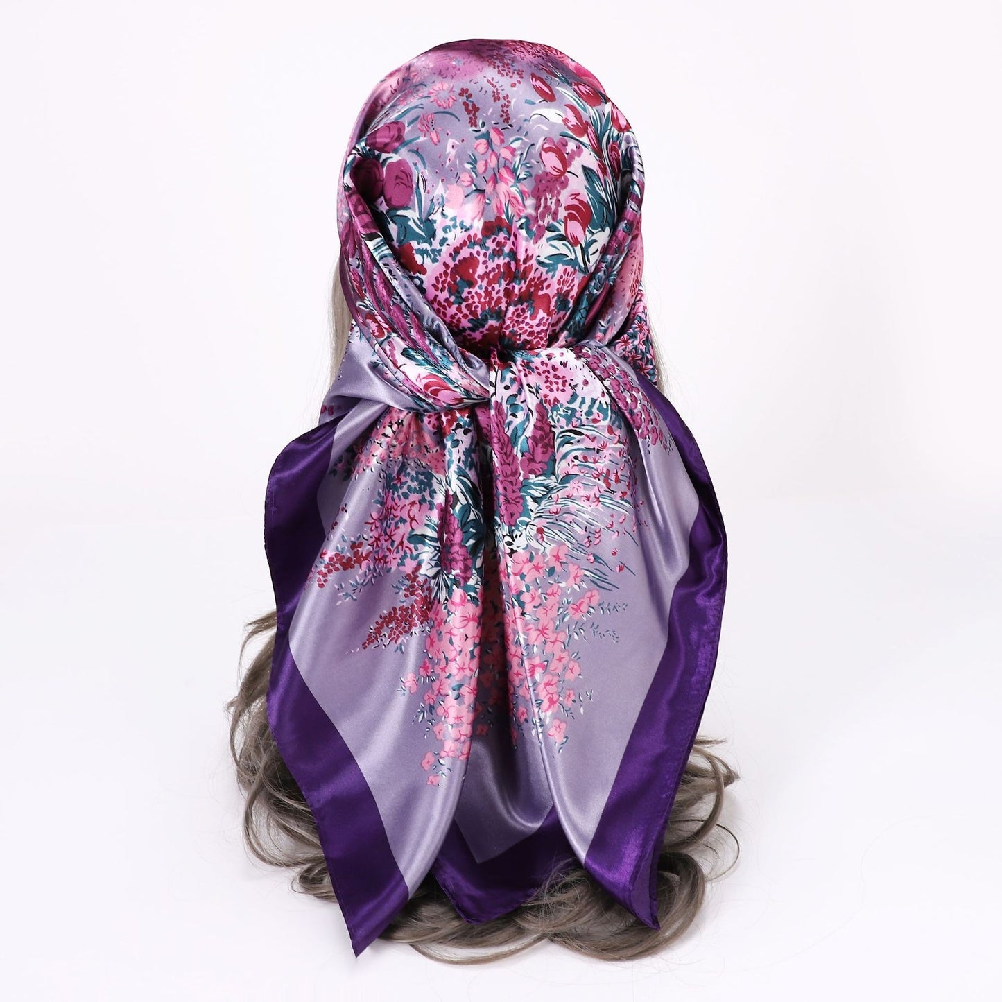 Großes Satin-Kopftuch mit Floral-Print – Quadratisches Seidengefühl-Halstuch & Boho-Haarschutz (90 x 90 cm)