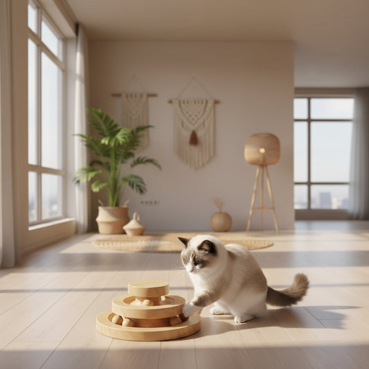 Harmony Tower – Interaktives Katzen-Karussell aus Massivholz