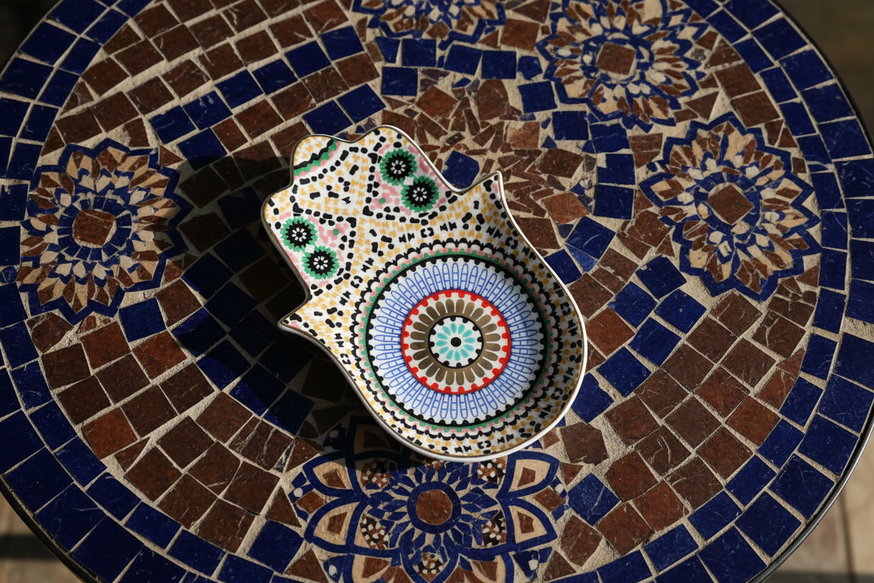 Hamsa Hand Dekoschale Schwarz & Gold – Schutzsymbol "Auge" als Schmuckablage für dein Boho-Home
