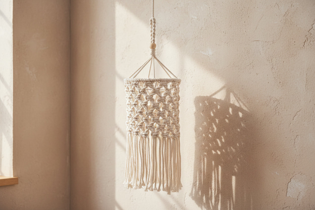 Luminous Lace: Handgefertigter Makramee-Lampenschirm
