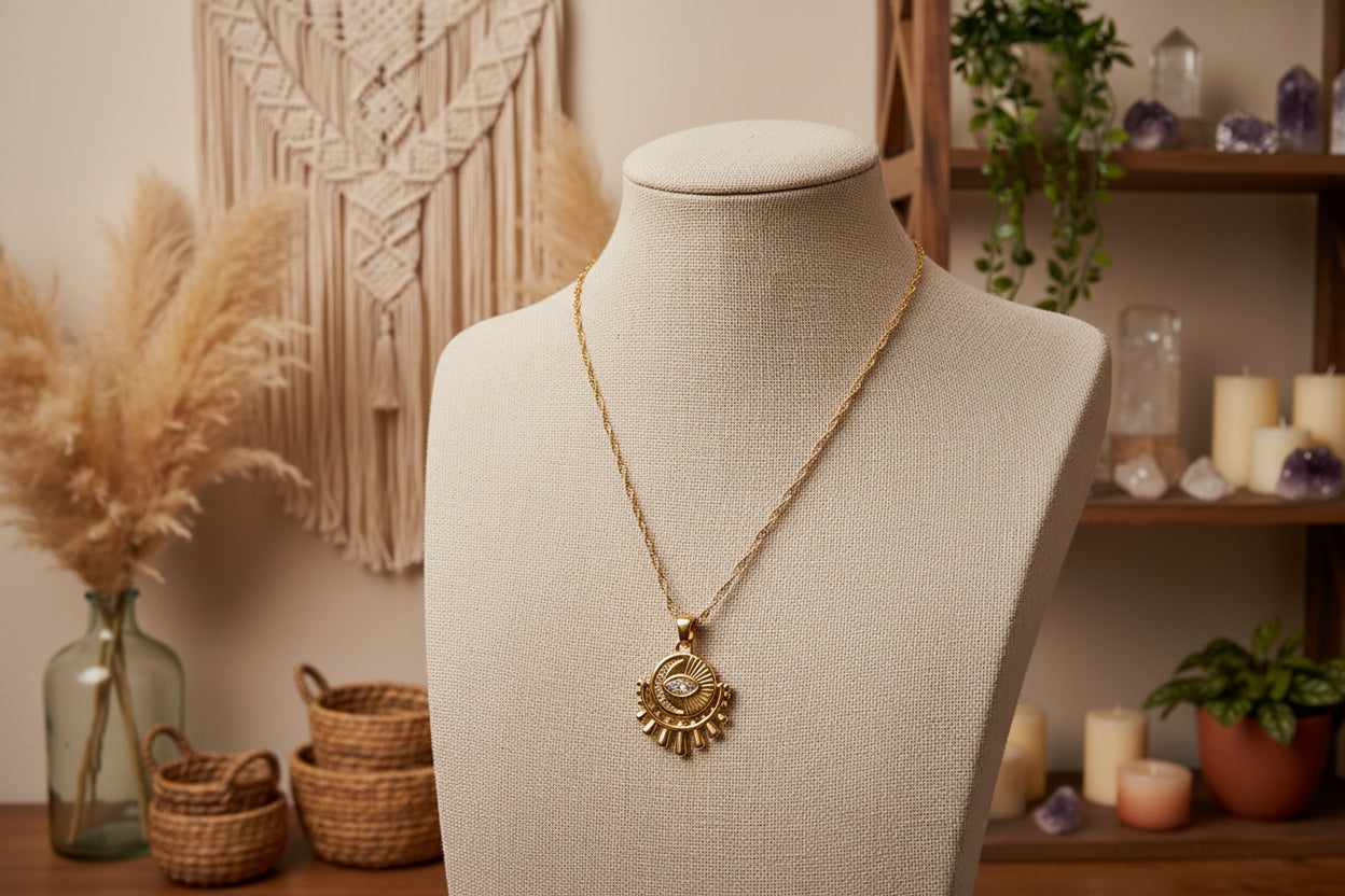 Golden Vision – Mystische Amulett-Halskette (Edelstahl)