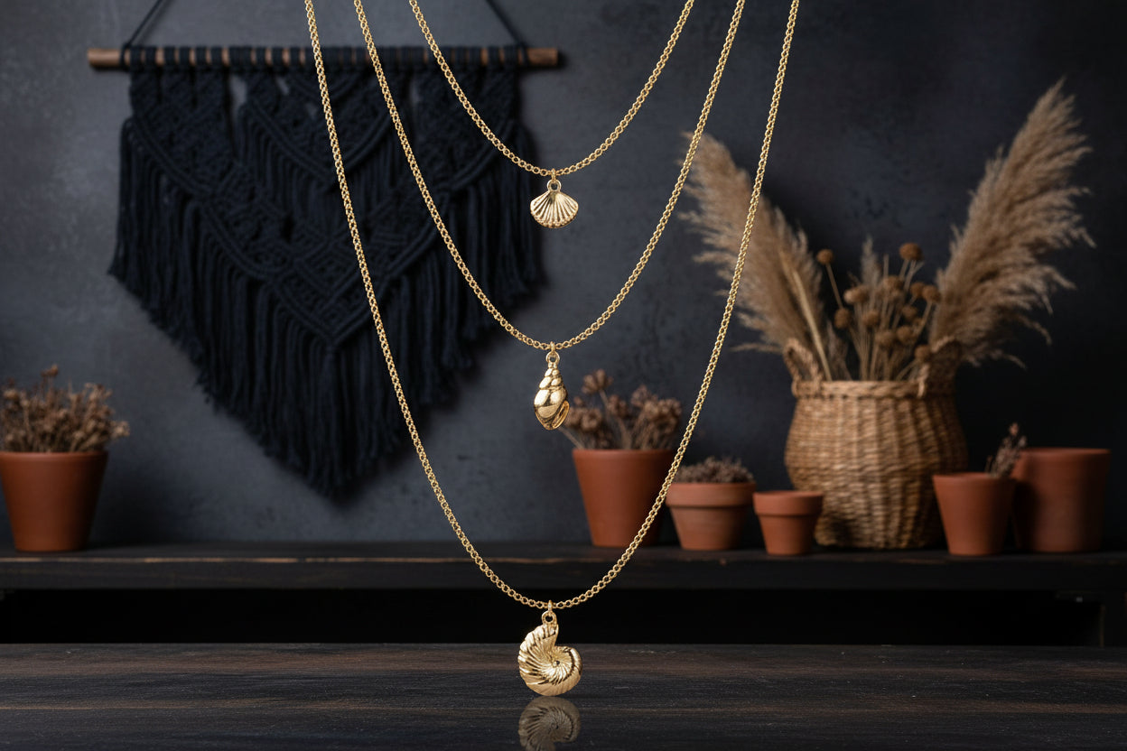 Triple Shell Harmony – Dreilagige Muschel-Halskette