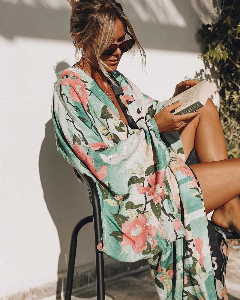 Ocean Breeze – Vintage Maxi-Kimono mit Fledermausärmeln