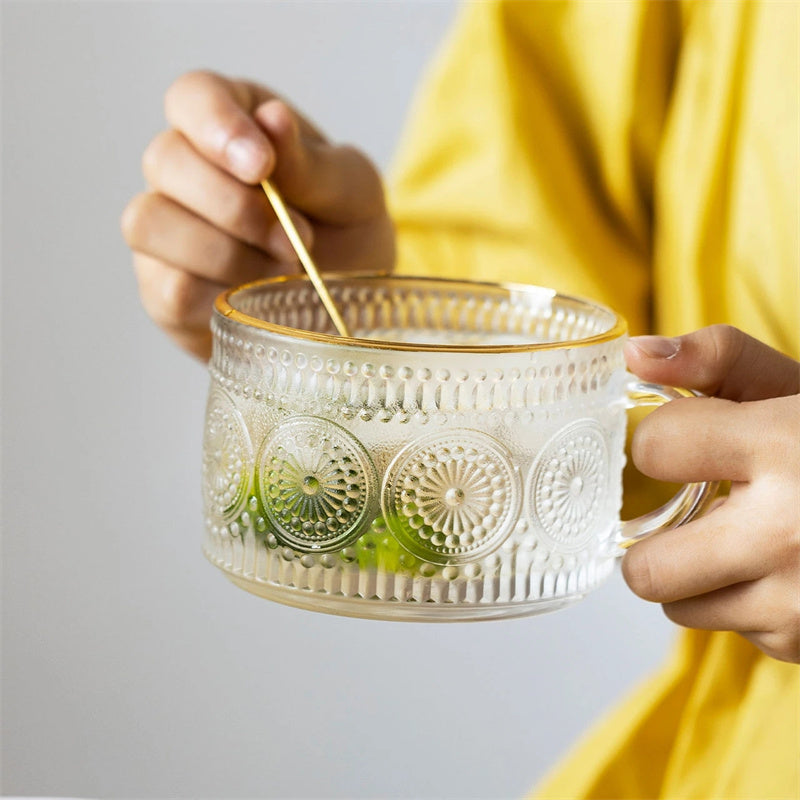 Sun Flower Embossed Glass Milk Cups