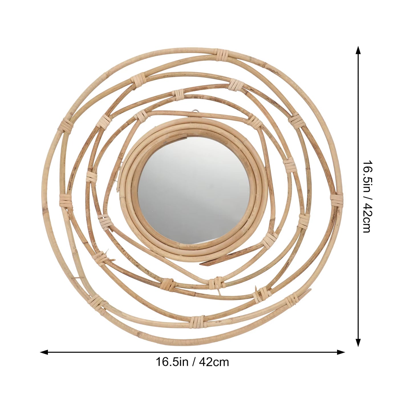 Handgewebter Rattan-Wandspiegel – Boho Dekorativer Wicker-Rahmen für Flur und Badezimmer