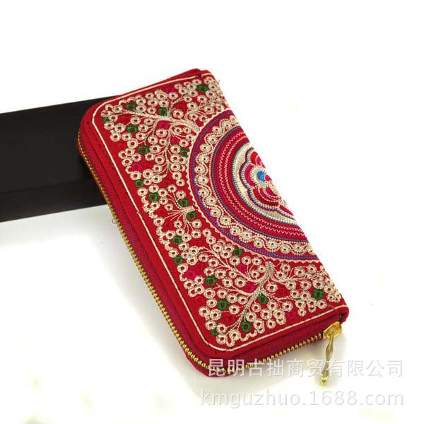 Features embroidered Womens purses Upscale Fashion Ladies Wallet Long section Wallets Embroidery purse Support