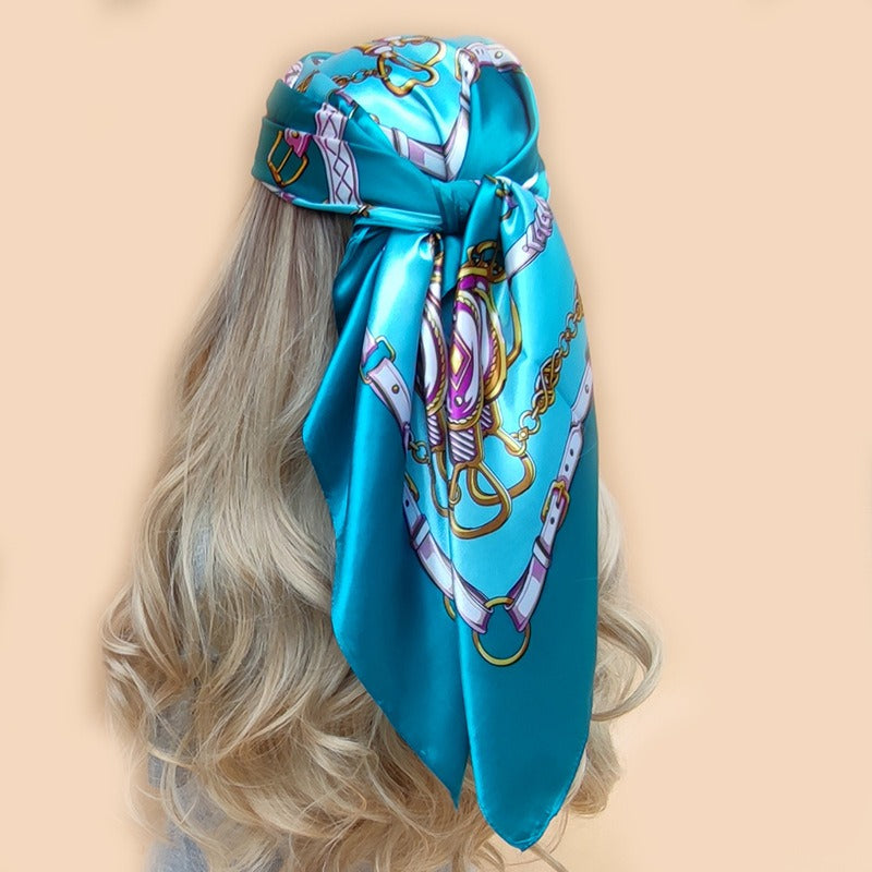 Luxus Seidenimitat-Schal mit Print – Quadratisches Halstuch & Boho Kopfbedeckung für Damen (90 x 90 cm)