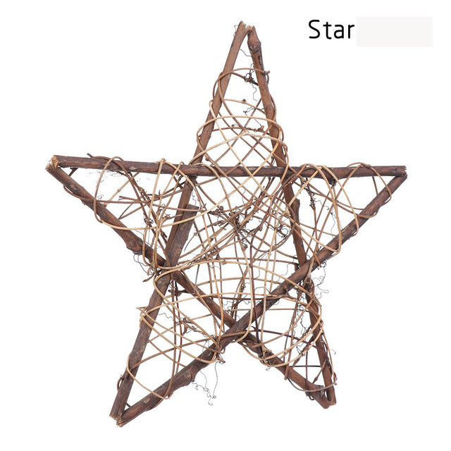 1PC Heart & Star Pattern Christmas Rattan Ring Natural Rattan Festive Shop Window Door Hanging Wreaths Home Party Decor