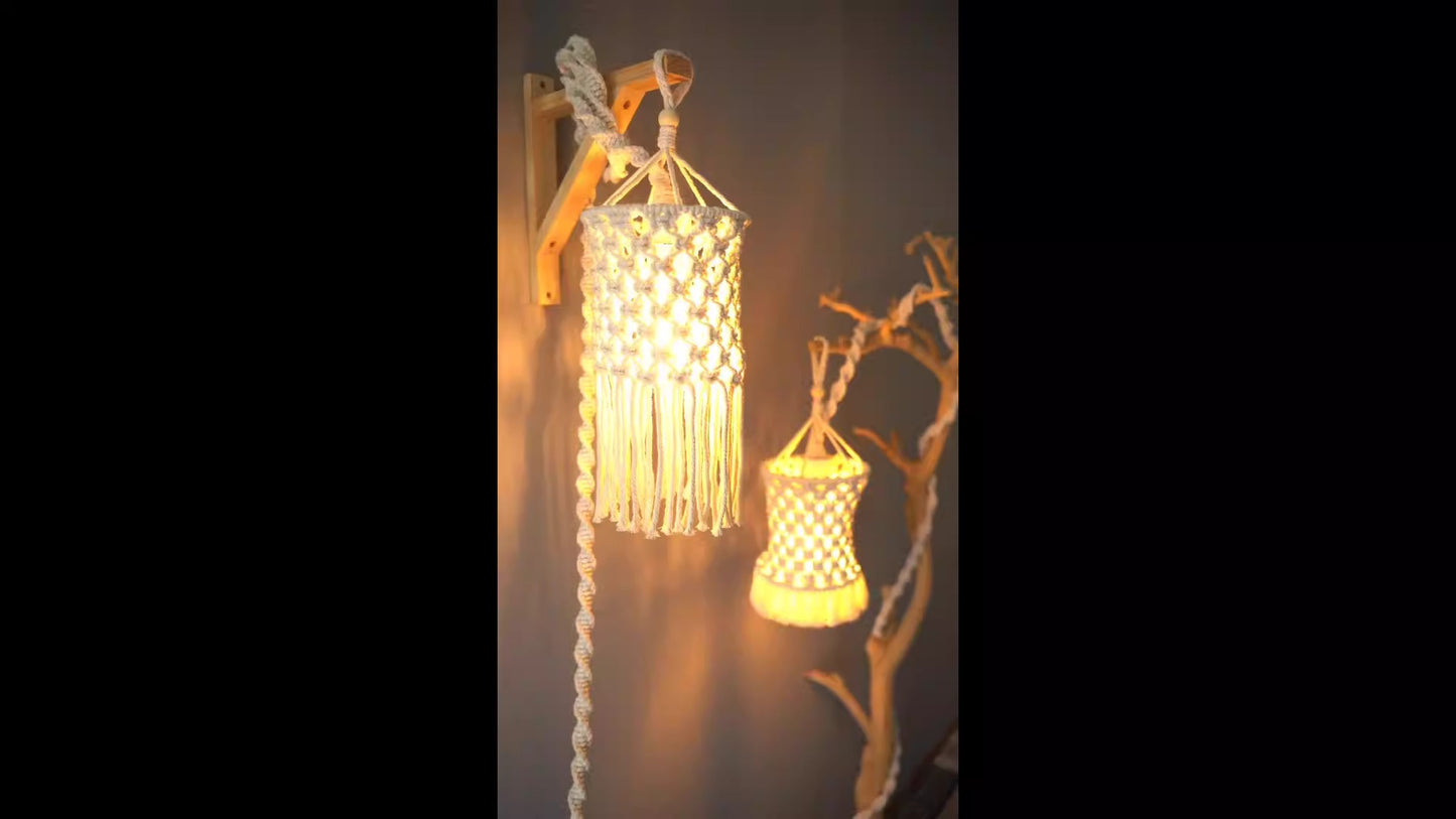 Luminous Lace: Handgefertigter Makramee-Lampenschirm