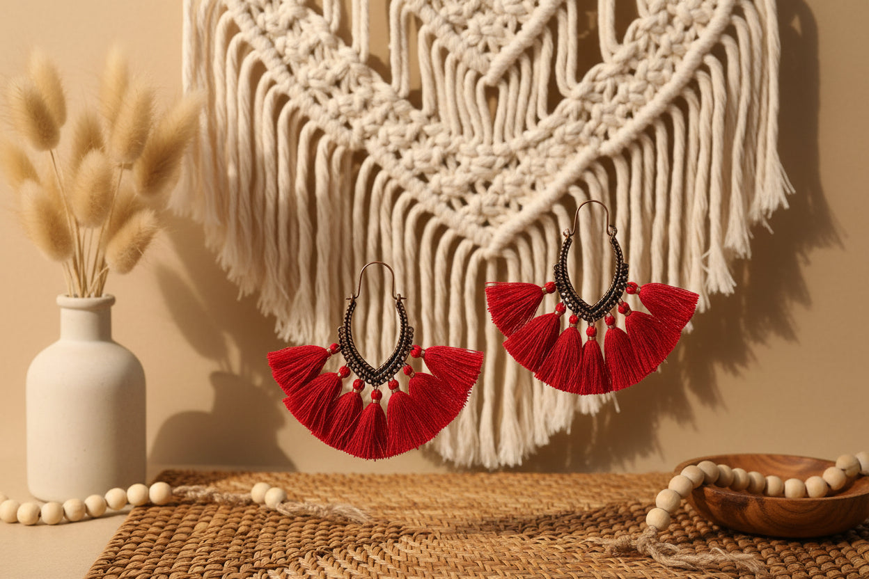 Fringe Fiesta: Vintage Boho-Ohrringe mit Fächer-Tassels