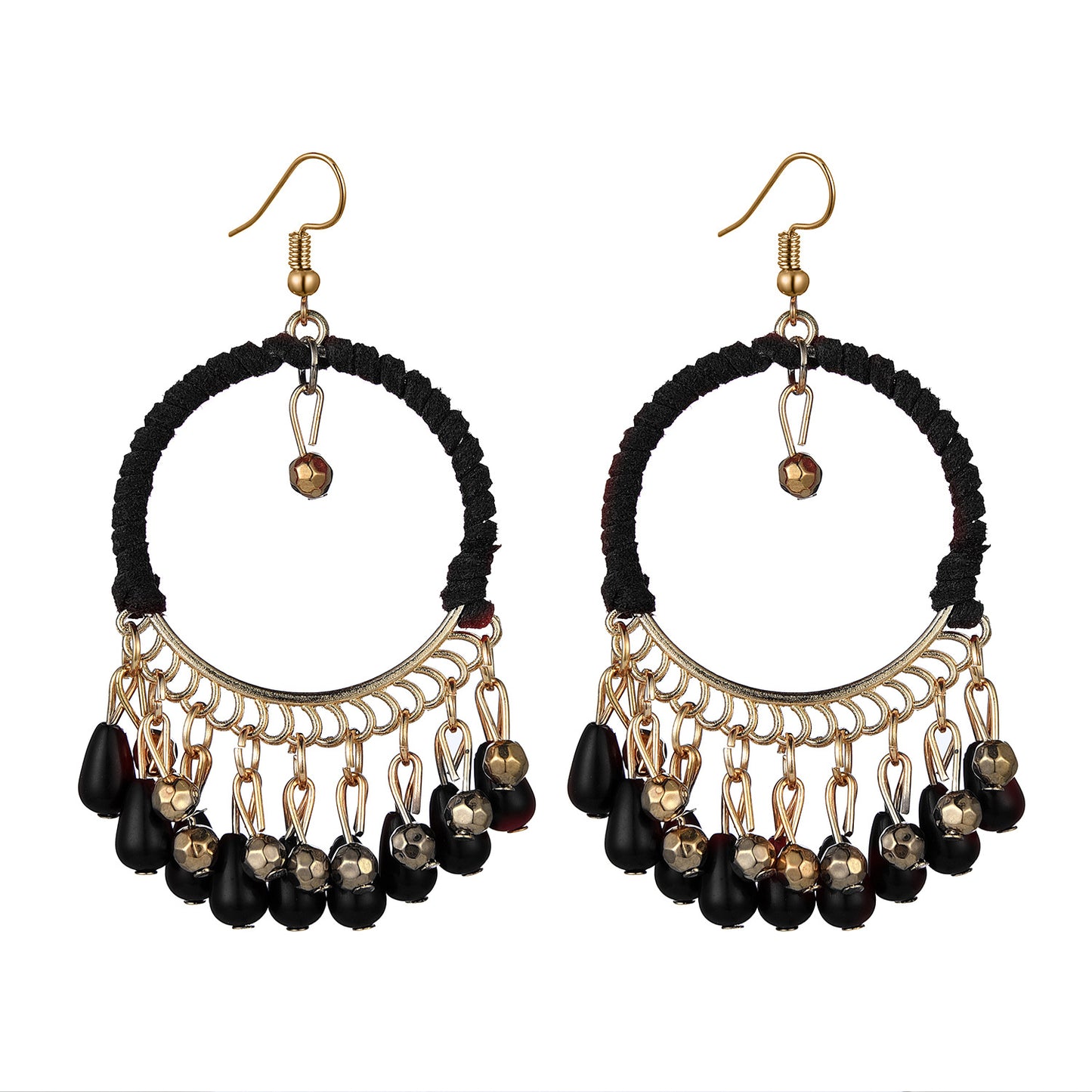 Silk Road: Handgewebte Boho-Creolen mit Tropfen-Tassels